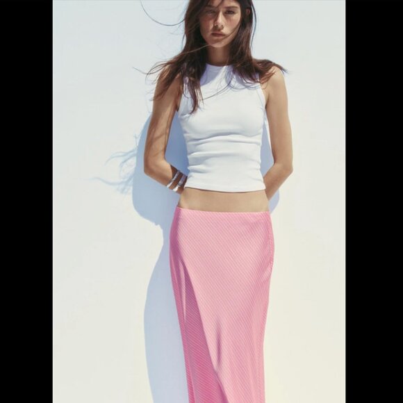 ZARA STRIPED SATIN MIDI SKIRT NWT - Picture 4 of 10